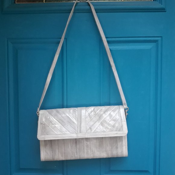 Softest Leather Vintage Handbag Purse Clutch with Strap Genuine Eelskin Bag - Picture 16 of 16